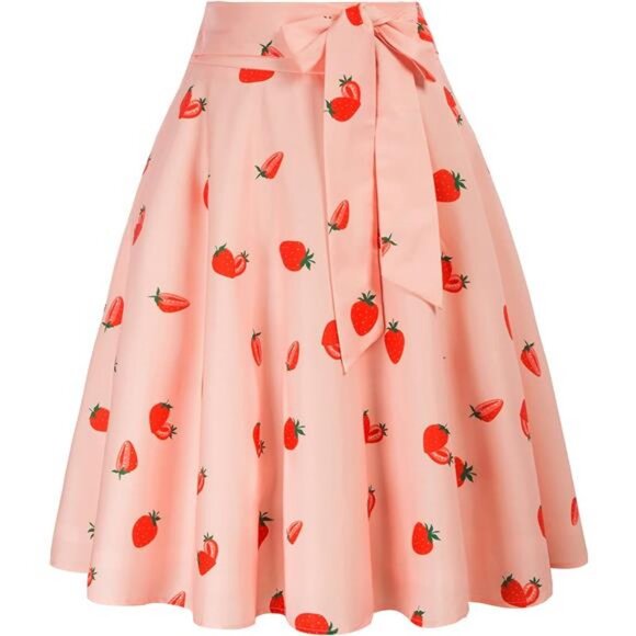 Dresses & Skirts - Women's High Waist A-Line Skirt Strawberry